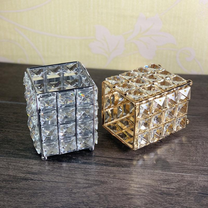 Crystal Pencil Holder Office Organizer Metal Square Storage Boxes & Bins for Dining & Living Room Decor  Storage