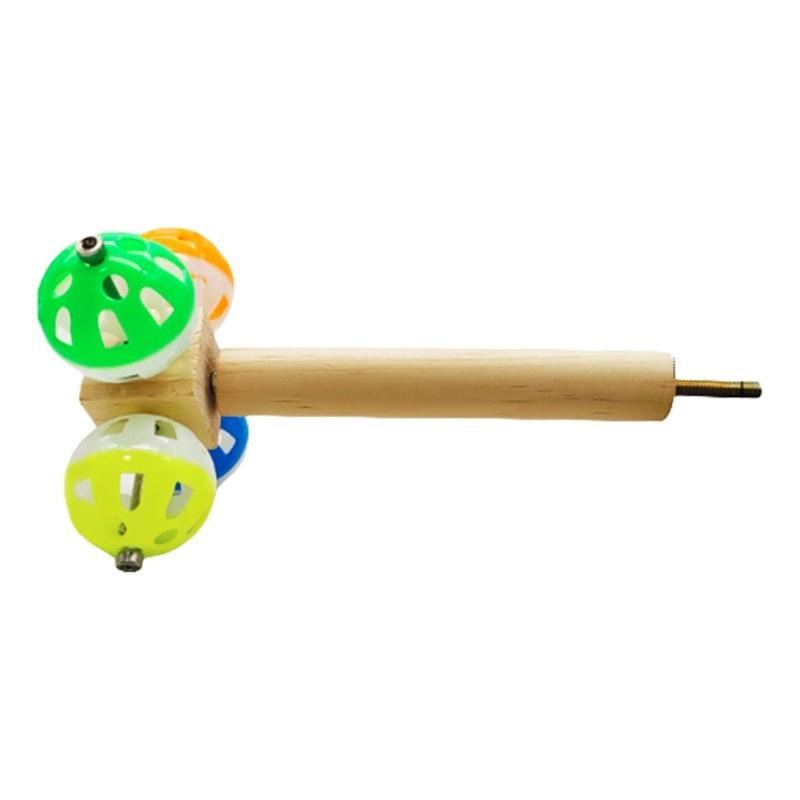 Wood Bird Perch Stand With Rotating Bells Balls Cage Exercise Toy For Conures Parrotlets Cage Entertainment Activity Toy