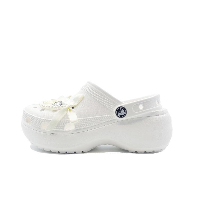 Crocs Classic Platform Lined Clog Butterfly Wings Double Fly Cute Campus Beach EVA Versatile Niche Hole Shoes Unisex White