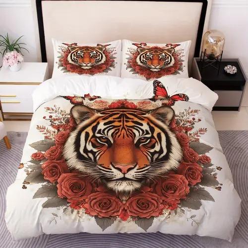 Carton Tiger Soft Duvet Cover Carton Tiger Background Theme Soft Duvet Cover Suitable for Children Kids Plus Adult Peoples Soft Plus Breathable