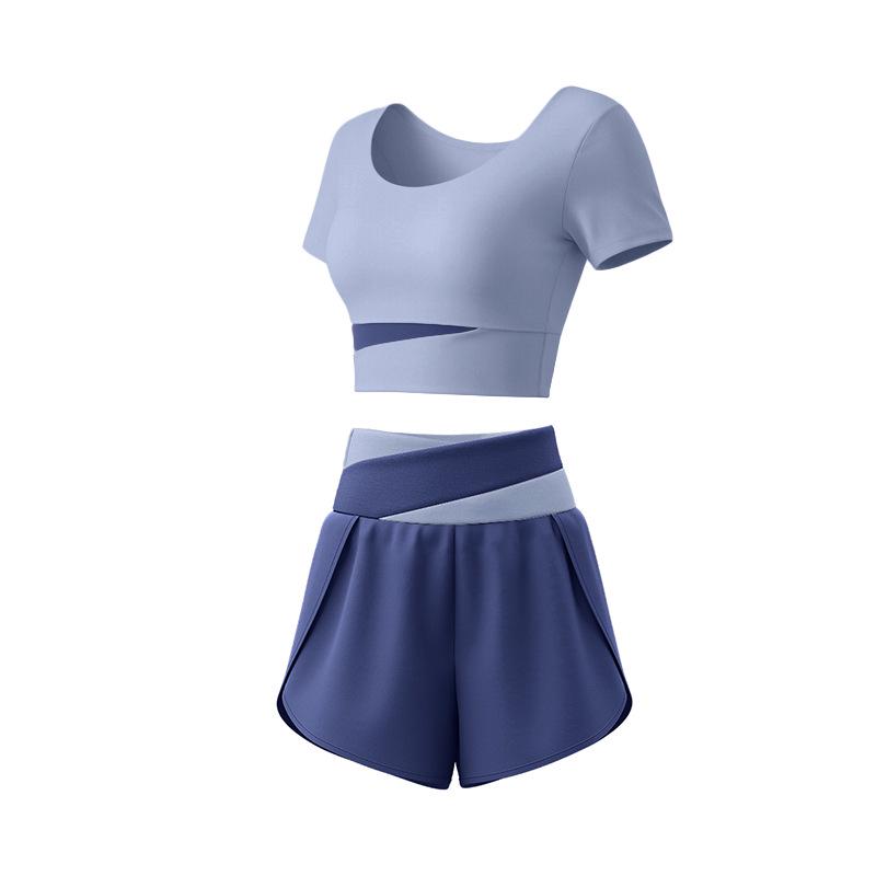 Women's Color-Blocked Slimming Yoga Set: High-Waisted Anti-Exposure Shorts, Quick-Dry Breathable Two-Piece for Pilates Training