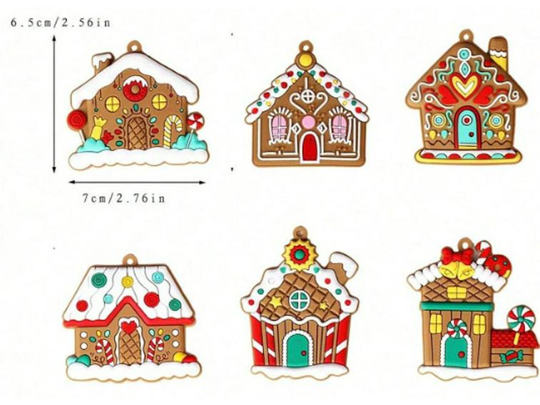 Cross-Border PVC Gingerbread House Ornaments - Soft Rubber Hanging Decorations for Christmas Trees & Scenes