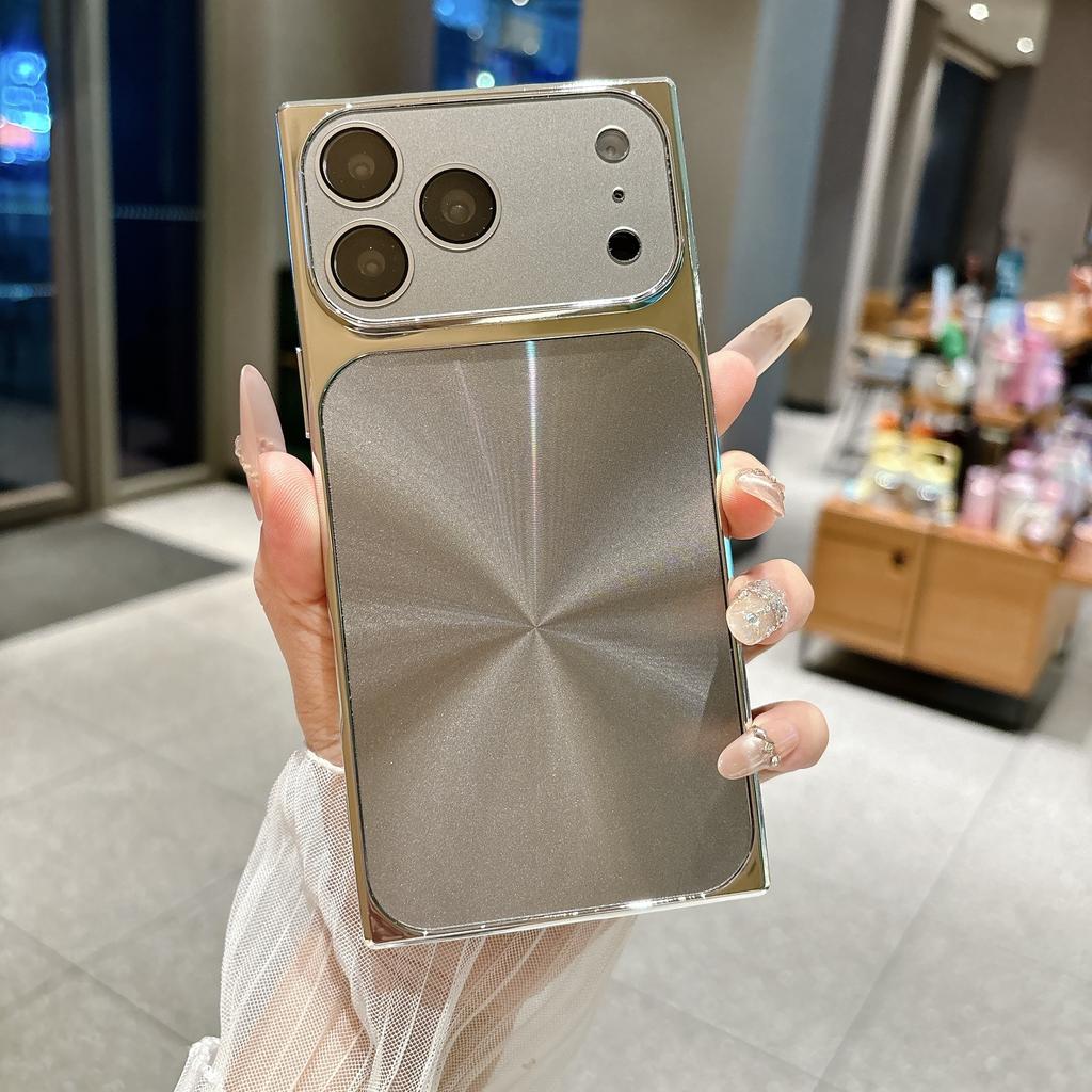 Straight Edge Aurora CD Texture Phone Case For iPhone 17 16 15 14 13 Pro Max Plus Glass Lens Protect Glossy Plating Soft Cover