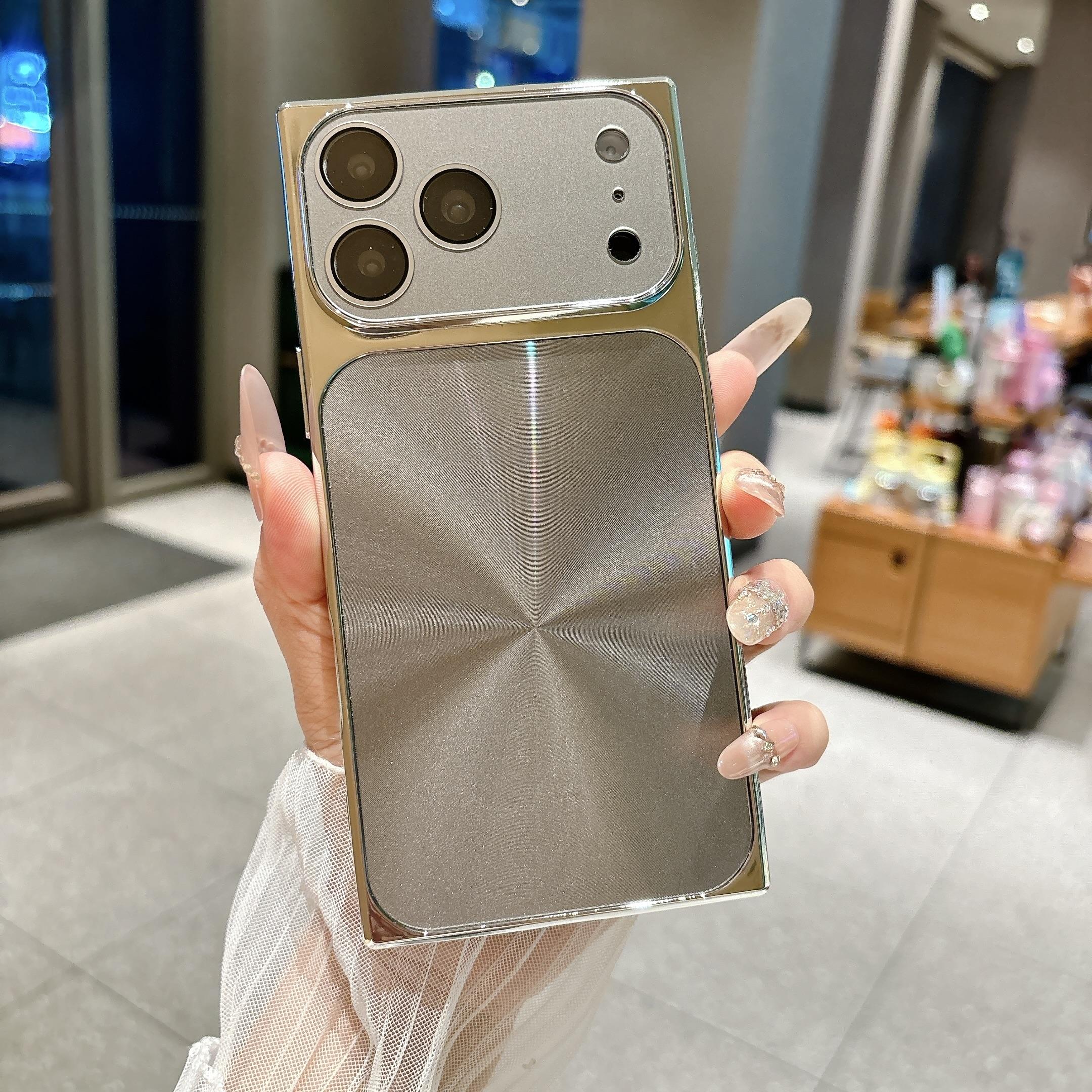 

Straight Edge Aurora CD Texture Phone Case For iPhone 17 16 15 14 13 Pro Max Plus Glass Lens Protect Glossy Plating Soft Cover iPhone17