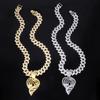 European and American Fashion Diamond-encrusted Hollow Peach Heart Alloy Pendant, Men and Women Cool Hip-hop Rap Cuban Necklace