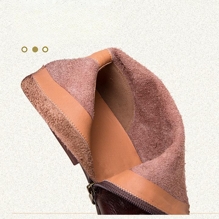 Johnature Kurze Stiefel aus weichem Rindsleder mit quadratischer Zehenpartie, vielseitige, bequeme Damenschuhe aus echtem Leder im Retro-Stil