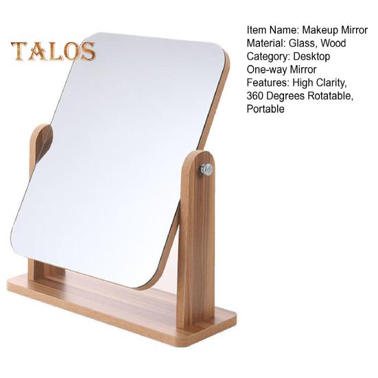 360 Degrees Rotatable Makeup Mirror with Wooden Base High Clarity Men Women Desktop Vanity Mirror Portable Travel Rectangle Cosmetic Mirror