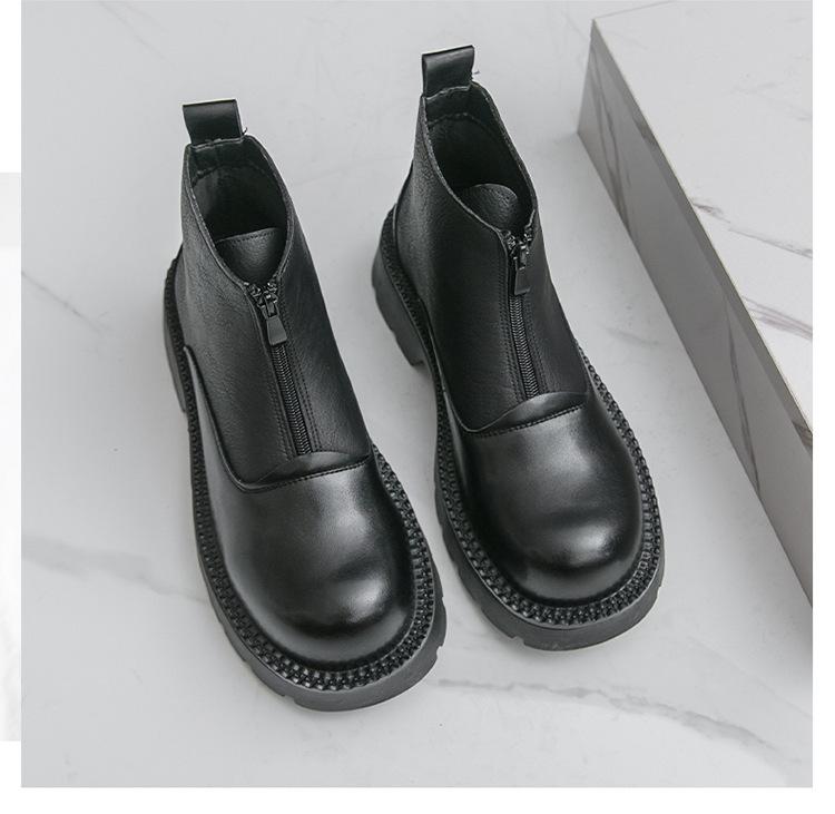 Men's Plus Size Thick-Soled High-Top Leather Boots, Pointed Toe, Zipper, 2025 Autumn/Winter Collection.