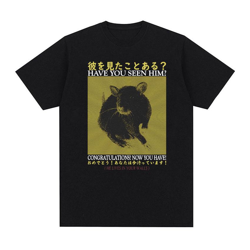 Japanische Ratte Zeig mir den Käse Lustiges Grafik-T-Shirt Unisex Damen Retro Gothic Kleidung T-Shirts Harajuku Übergroßes Baumwoll-T-Shirt