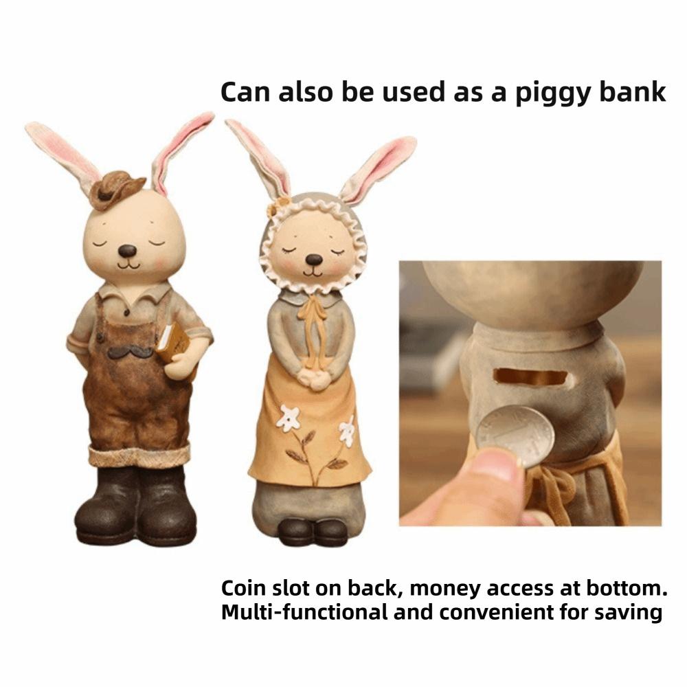 Cartoon Cute Design Easter Bunny Bank Resin Pastoral Style Cute Rabbit Statue Novelty Funny Desktop Decor Collectible