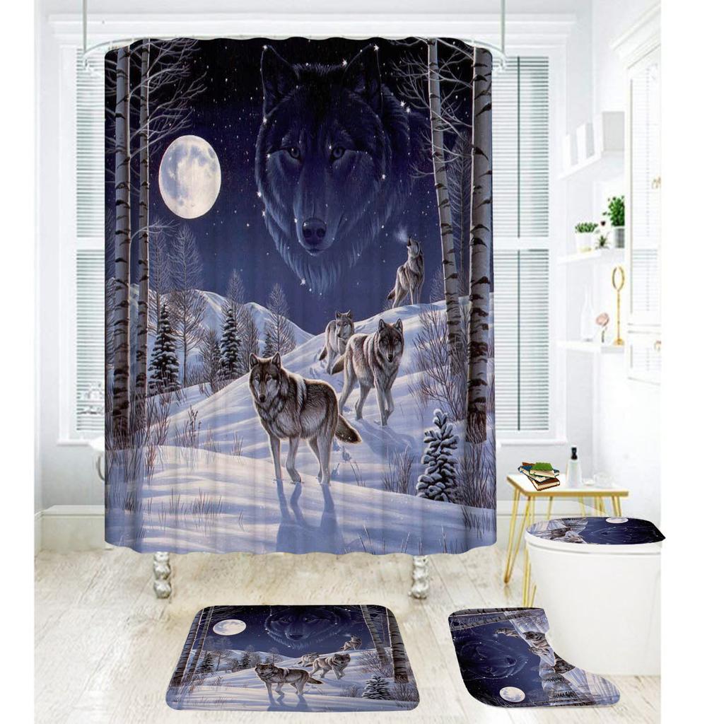 Bathroom Shower Curtain Four-Piece Digital Printing African Animal Waterproof Shower Curtain Shower Curtain Partition Curtain Bath Mat