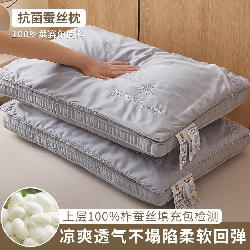 Premium Mulberry Silk Filled Pillow With Tencel Cover Soft Supportive Hypoallergenic Bed Side Back Sleepers