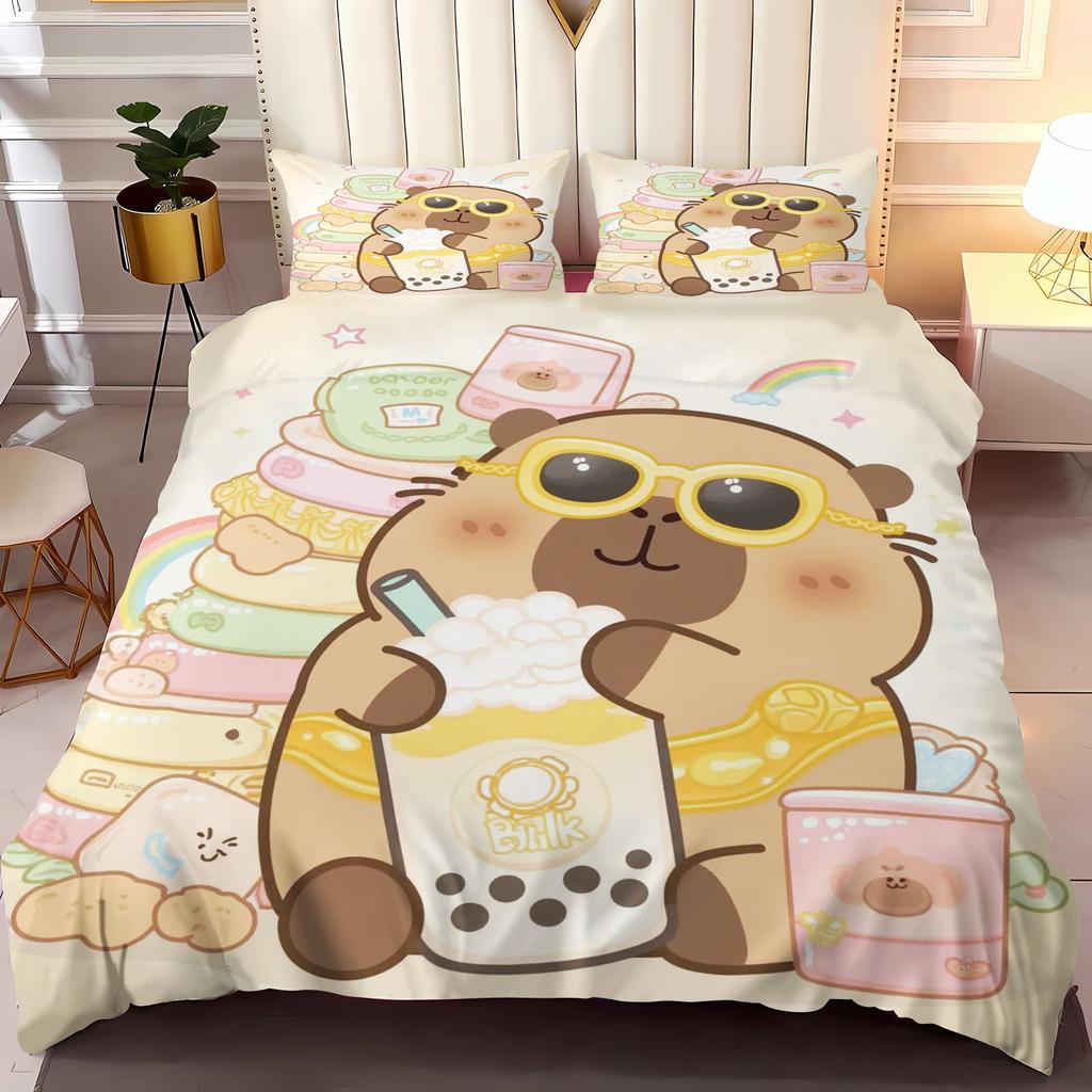 Capybara Anime Home Bedroom Comforte Nordic polyester material suitable for children and adults 3-piece set