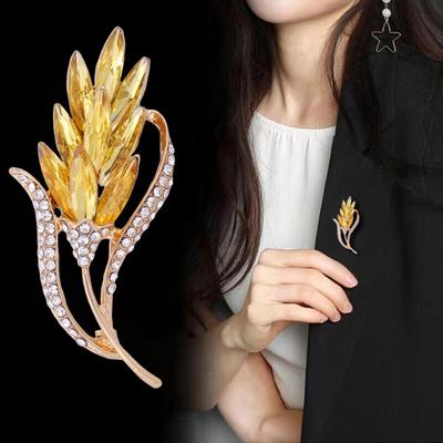 Wheat Brooch Pin Zinc Alloy Rhinestone Glass Elegant Design for Business Party Wedding