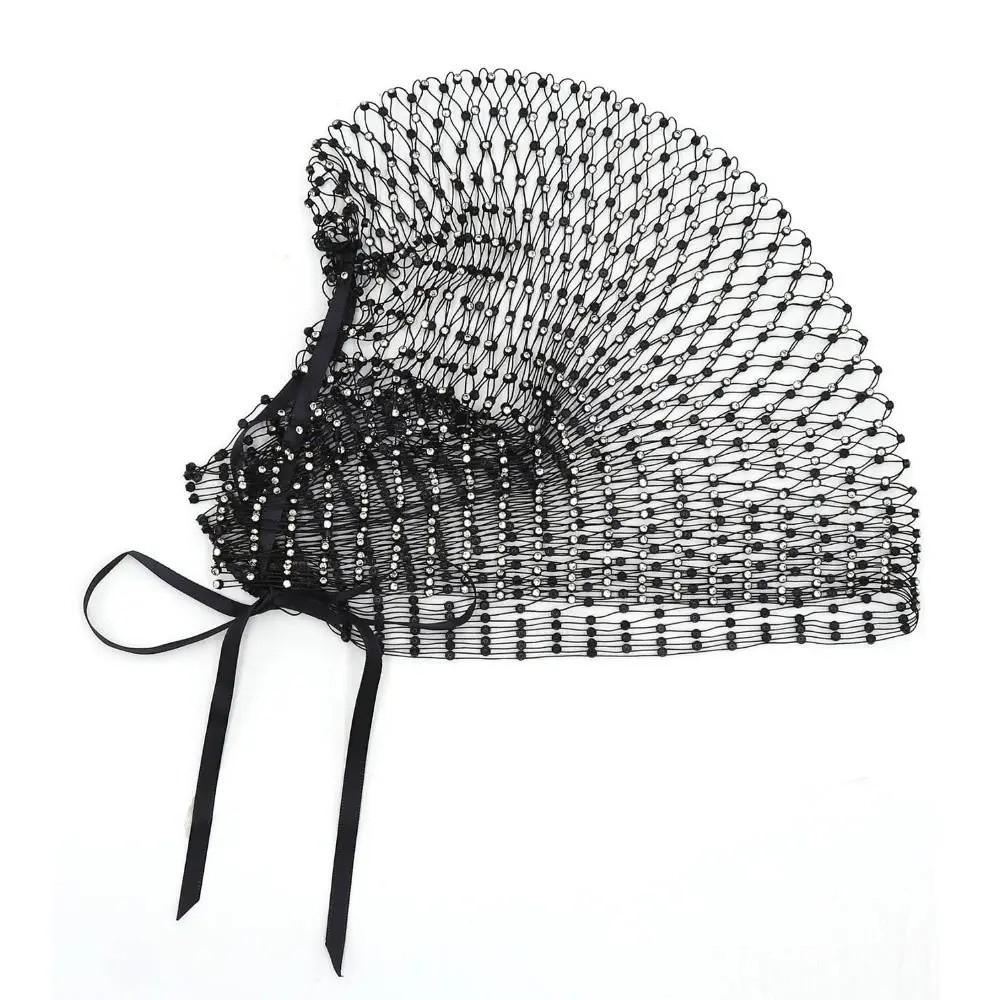 New Elastic Rhinestone Face Veil Stretchable Adjustable Hollow Out Beanies Sparkling Bridal Headwear Women