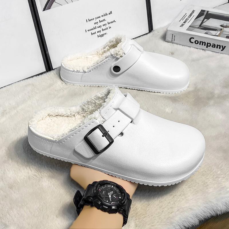 Fashion Winter Men Slippers Keep Warm Men Cotton Shoes with Fur Couple Home Slides Waterproof Flat Casual Shoes Indoor Outdoor Slippers