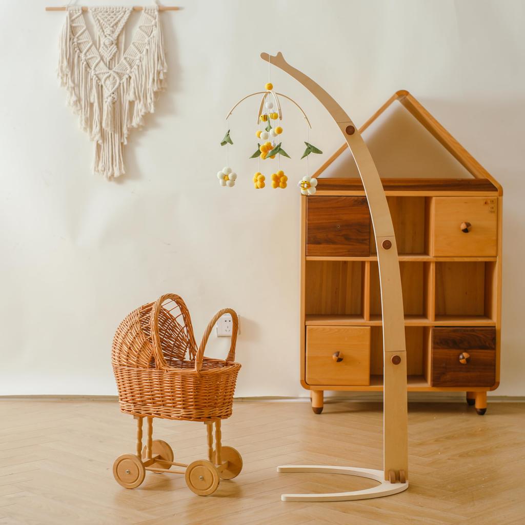 Etucdose Bed Merry Standing Wooden Baby Easy to Wind Hanging Bed Sleeping Childbirth Baby Educational Bedding Set, Arm, Mobile, Install, Chime, Type,