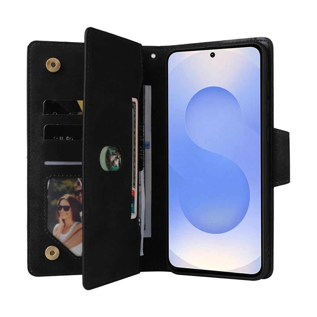 For Samsung Galaxy S25 Edge Case Zipper Wallet Leather Stand Phone Cover Rivet Decor