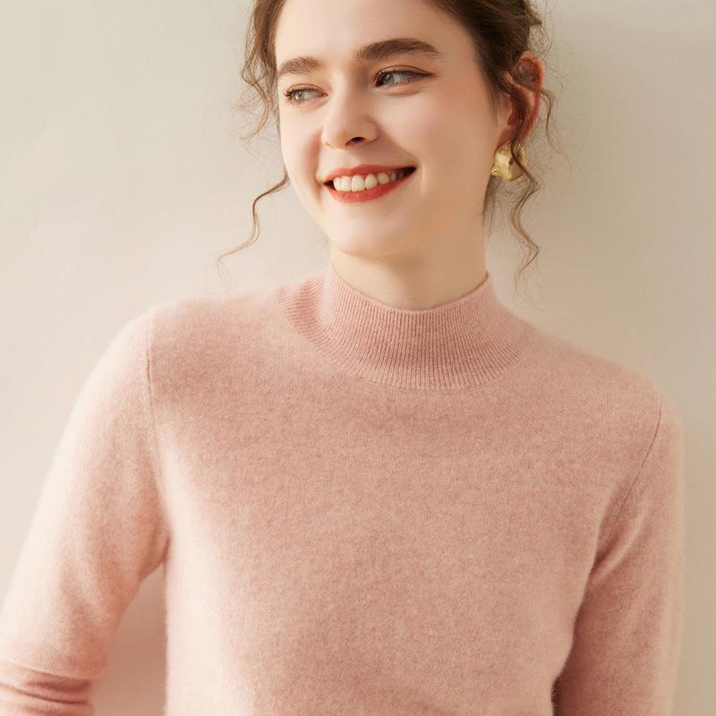 Women's Half-High Neck Cashmere Knit Sweater - Versatile, Warm, Loose Fit Pullover