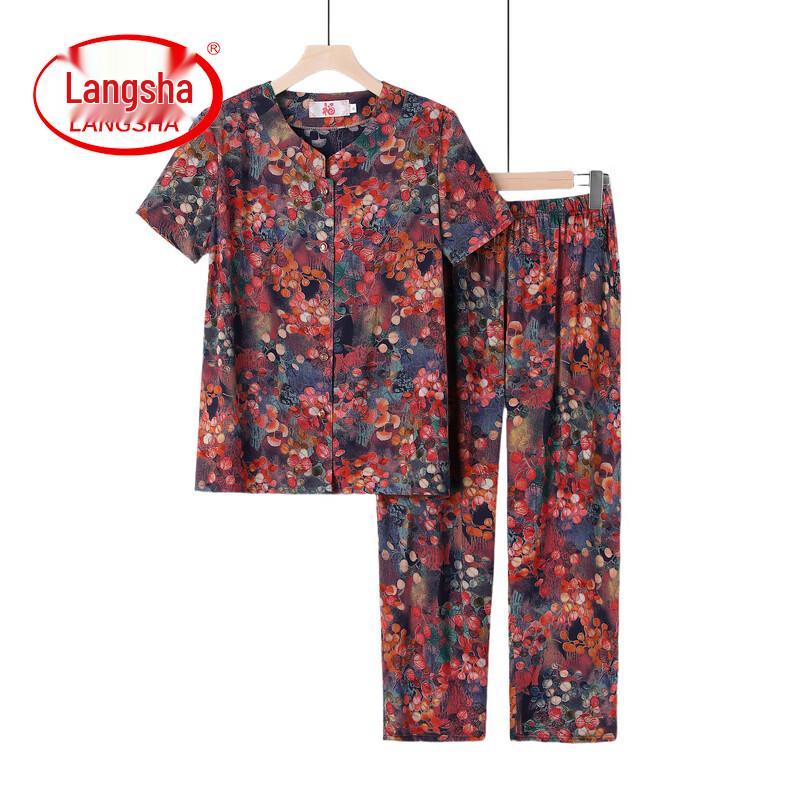 LangSha Women s Floral Print Cotton Blend Summer Lounge Set 4XL
