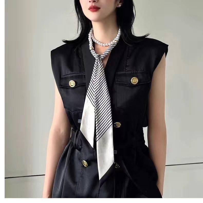 French spring and summer scarves, headbands, high-end feel, pearl necklace, scarf collarbone chain, creative straps, elegant necklaces
