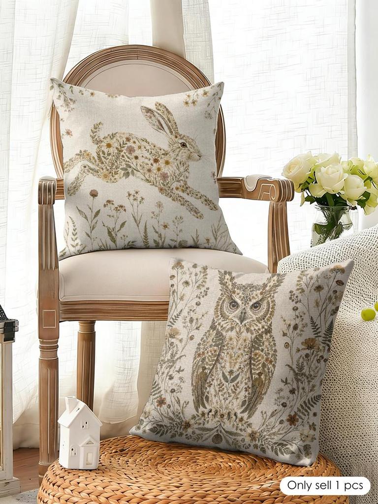 Retro Pattern Animals Flowers Cushion Cover Natural Linen Organic Fabric Double-Sided Printing Breathable Perfect For Home Decor