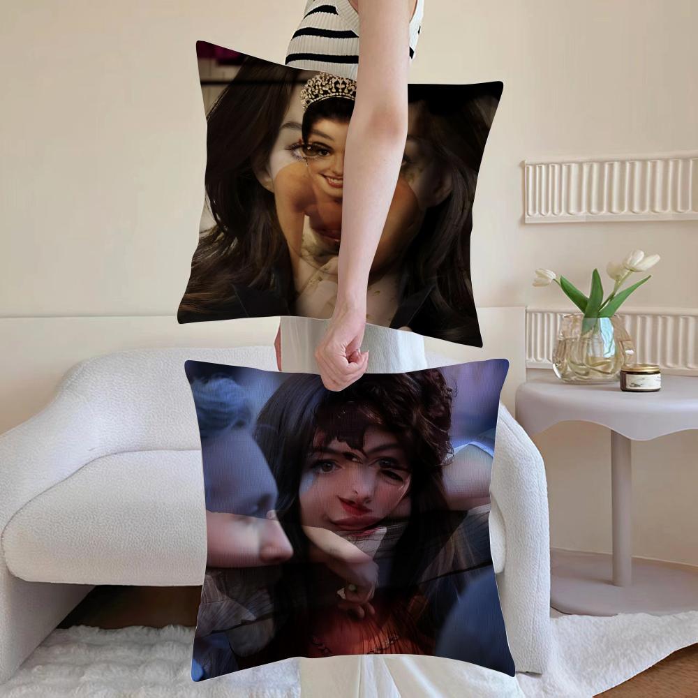 Actor AAnne HHathaway Cushion Cover Antidustmite Pillowcase Invisible zipper silky short plush Sofa cushion cover