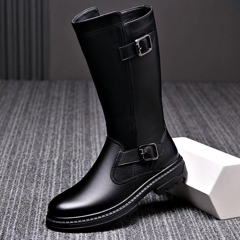Men's High-Top Genuine Leather Equestrian Riding Boots - Winter Long Cowboy Style
