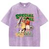 T-shirts Femininas Estonadas Estampas de Quadrinhos Retrô Americanos Tees Distressed Oversize Algodão Manga Curta Tendência Roupas Femininas