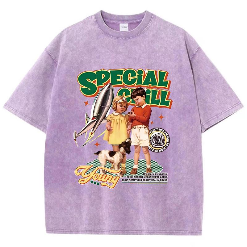 

Женские футболки с кислотной стиркой, футболки с принтами американских ретро комиксов, состаренные, оверсайз, хлопковые, с коротким рукавом, трендовая женская одежда S