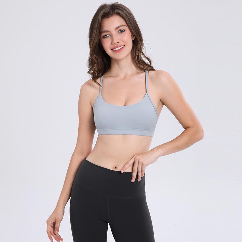 Flow Y Women's Sports Bra - Gathered Running Fitness Nude Yoga Vest with Y Shoulder Straps