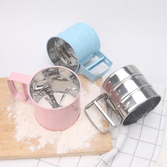 Semi Automatic Flour Sifter Handheld Push-Type Mesh Shaker for Baking Cakes Cookies Powdered Sugar Cocoa Powder Kitchen Tool