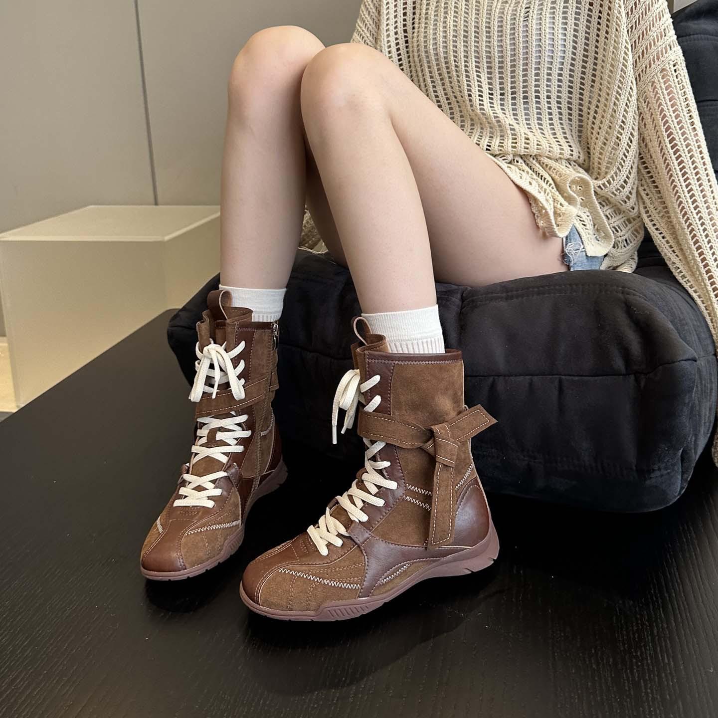 

Винтажные боксерские ботинки из мягкой кожи женские осень 2025 новинка ботинки Мартин в британском стиле платформа Майяр ботильоны 41 темно-коричневого