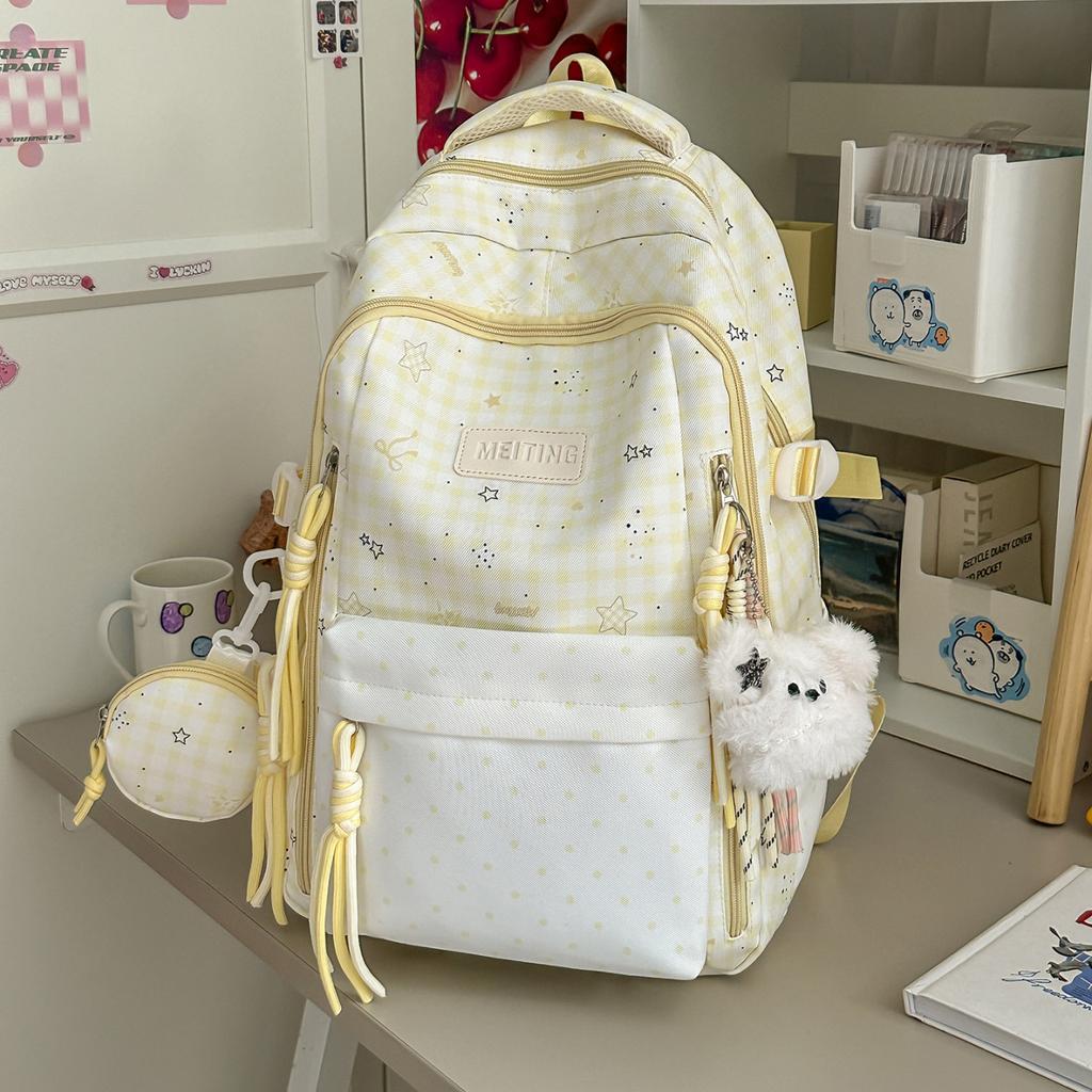 Schoolbag high value Japanese plaid small fresh junior high school students large capacity new school style casual versatile backpack