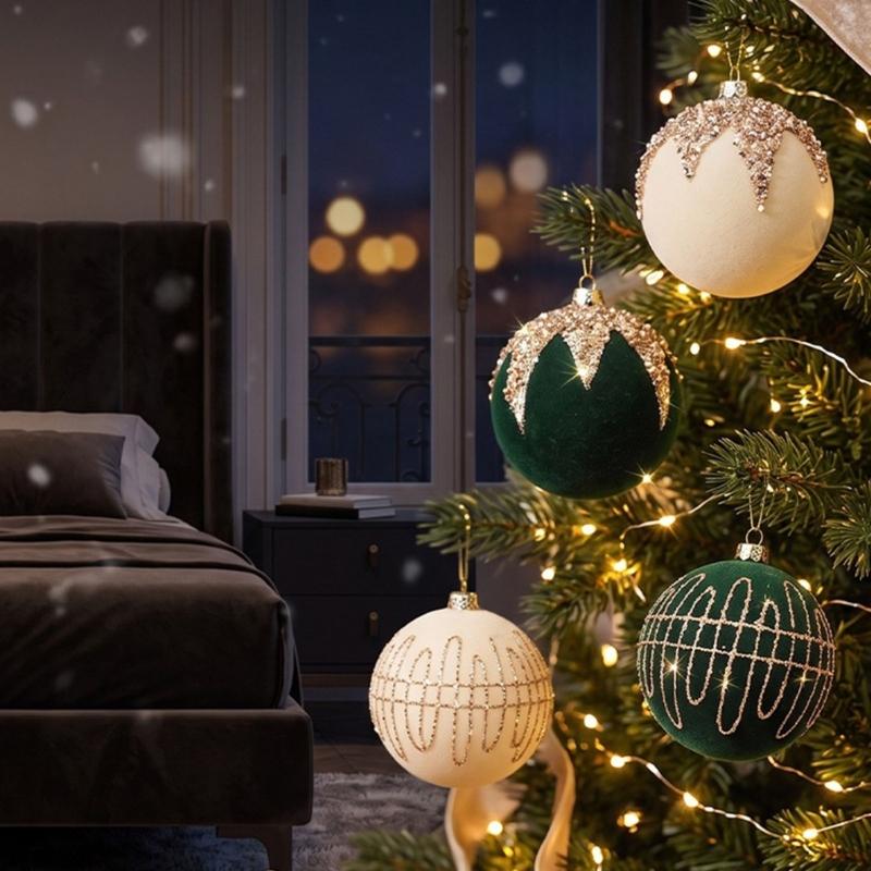 Holiday Tree Bauble Set of 6 with Patterned Finish, Hanging Style, 8 Cm Christmas Display Group for Indoor Room Use