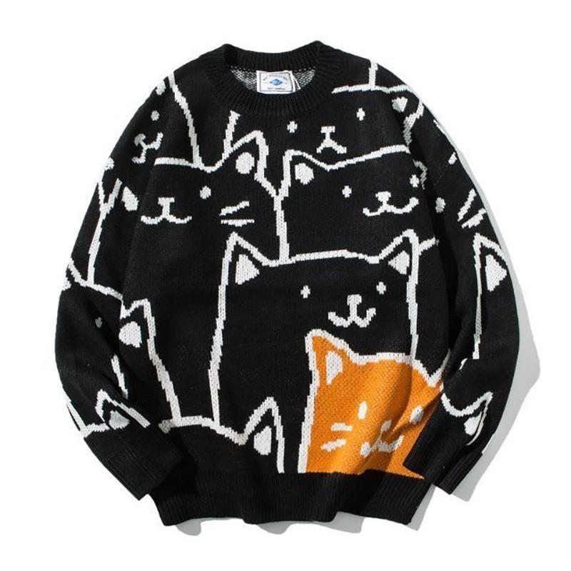Y2k Vintage Sweater Men Winter Cartoon Loose Knitted Sweater Japanese Harajuku Hip Hop Streetwear Women Knitwear Pullovers