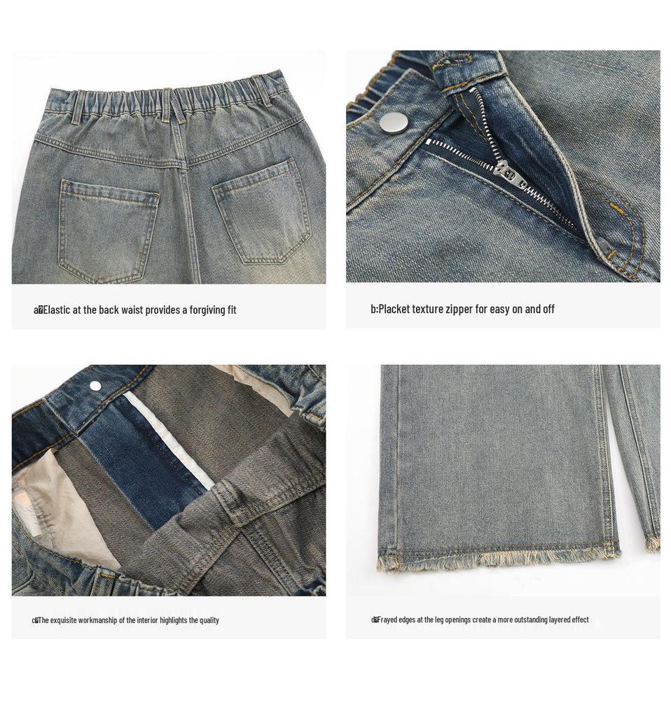 Plus Size Women's Korean High Waist Wide Leg Frayed Jeans
