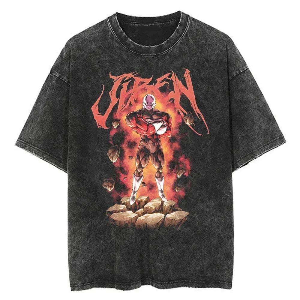 Hip Hop Streetwear Men Washed T-Shirt Dragon Ball Anime Graphic Oversized T Shirt Summer Short Sleeve Cotton Tshirt Vintage Tops