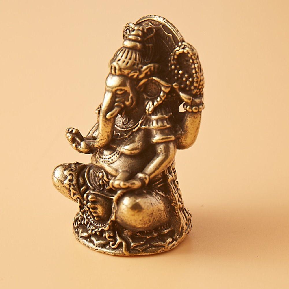 Vintage Ganesha Statue Brass Elephant Hindu God Figurines Elephant God Figure Sculpture  Car