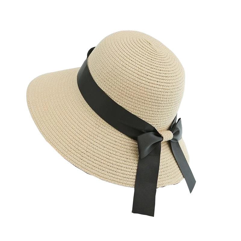 Summer fashion ribbon bow women straw hat seaside vacation sunscreen sunshade foldable beach hat women