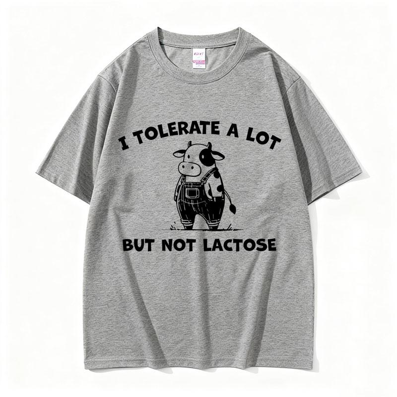 Ich toleriere viel, aber keine Laktose T-Shirt Niedliche Kuh Lustiges Meme T-Shirt Herren Lässig Vintage Baumwolle Kurzarm T-Shirts Oberteile
