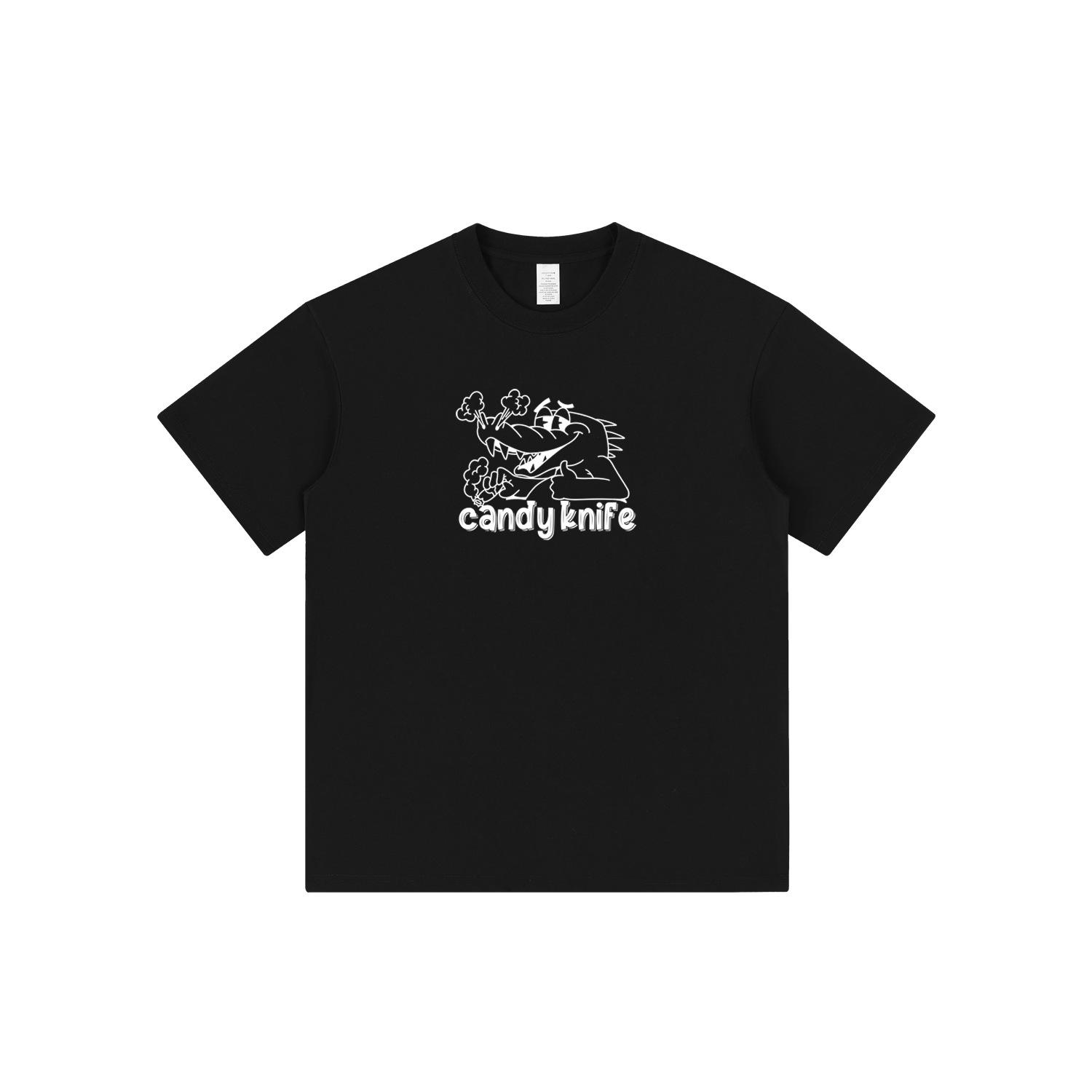 

Трендовая корейская парная футболка с мультяшным принтом крокодила - Короткий рукав, Универсальный летний стиль L