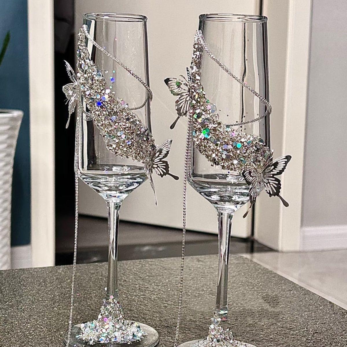 

Restaurant Wedding Toast Glass Cup Diamond Goblet Wedding Gift Cocktail Champagne Glass High-end Table Wine Glasses Decoration