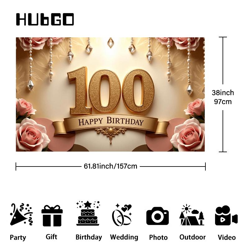 A dazzling 100th birthday banner background cloth, elegant golden design, birthday celebration event