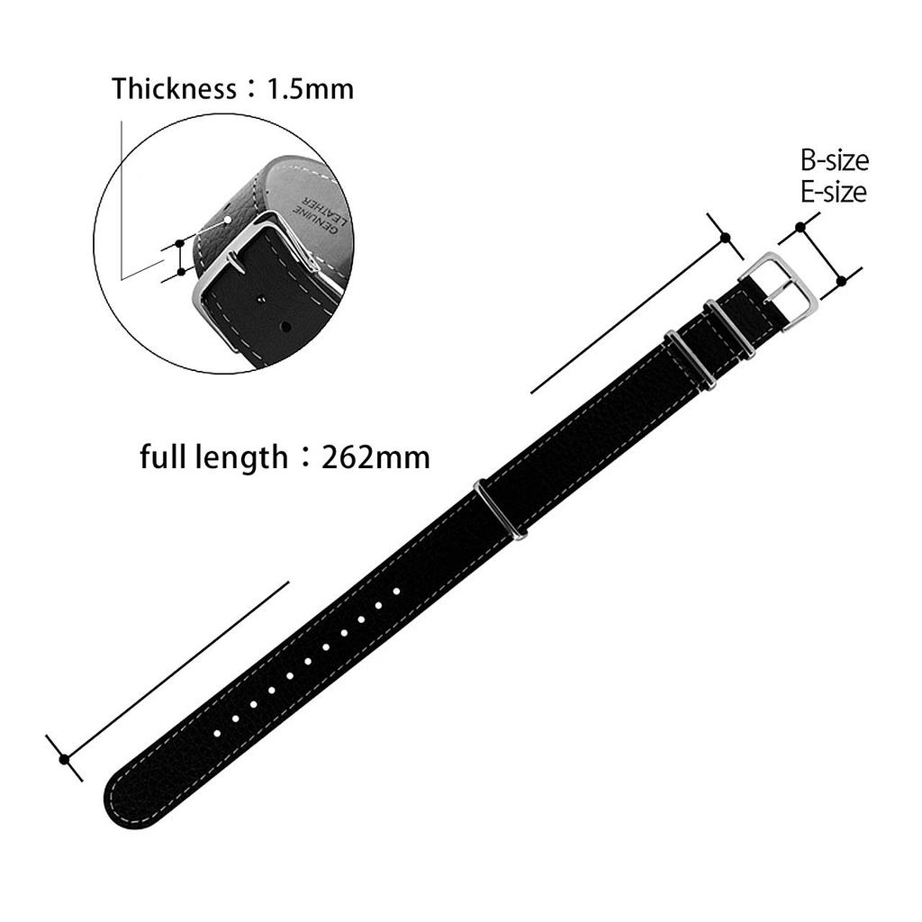 CASSIS Calfskin Watch Strap TYPE NATO LEATHER 20mm Black with Replacement Tool #189.601S019020