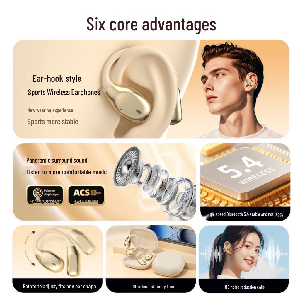 Multilingual AI Translation Bluetooth Earphones with Long Battery Life for Over-Ear Sports Use