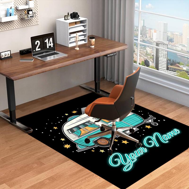 1PC Custom Name Retro Camper Journey Theme Floor Mat Ideal for Living Room, Game Rooms, Office, Bedroom, Floor Mat Playful Design