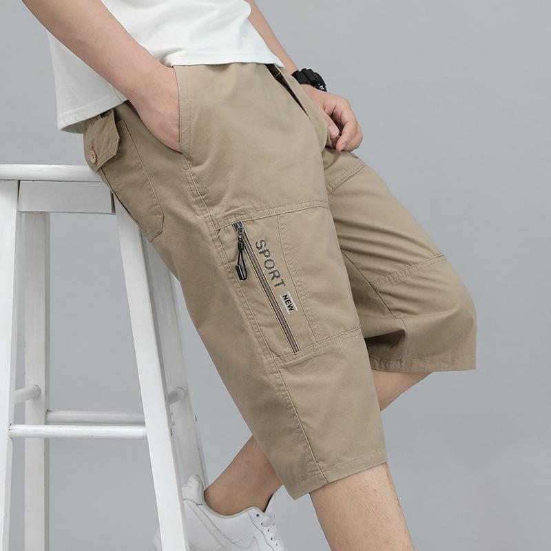 Sommer Herren Outdoor Casual Cargo Shorts Knielange Hosen Reißverschlusstasche Baumwollshorts Kletterjogger Elastische Taille Sportbekleidung