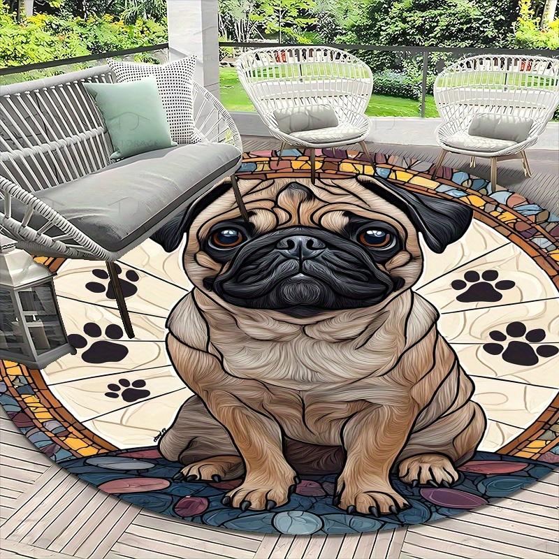Cute Hachiko dog pattern Flannel-printed round floor mats are slip-resistant Suitable living room bedroom terrace garden carpets