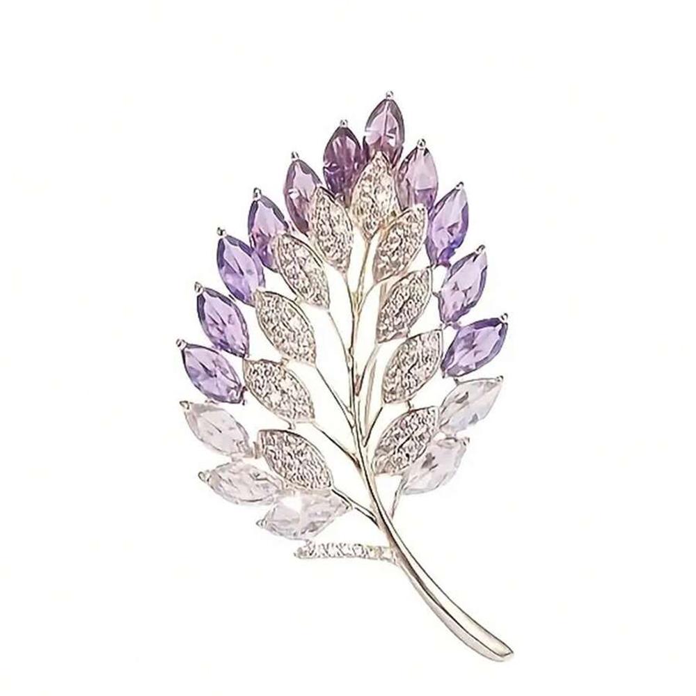 1pc Women's Elegant Romantic Brooch Purple Leaf Flower Design Alloy Crystal Plant Brooch Party Birthday Jewelry Accessory